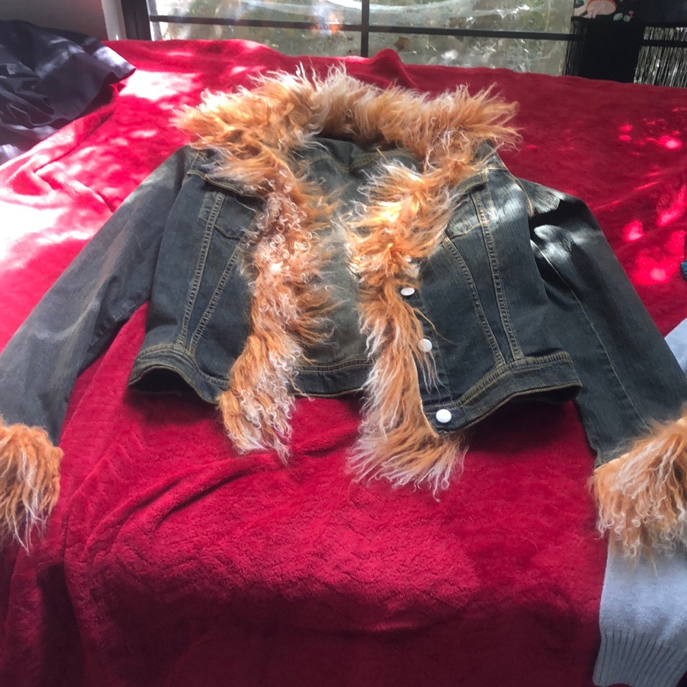 Real fur trimmed vintage jean jacket